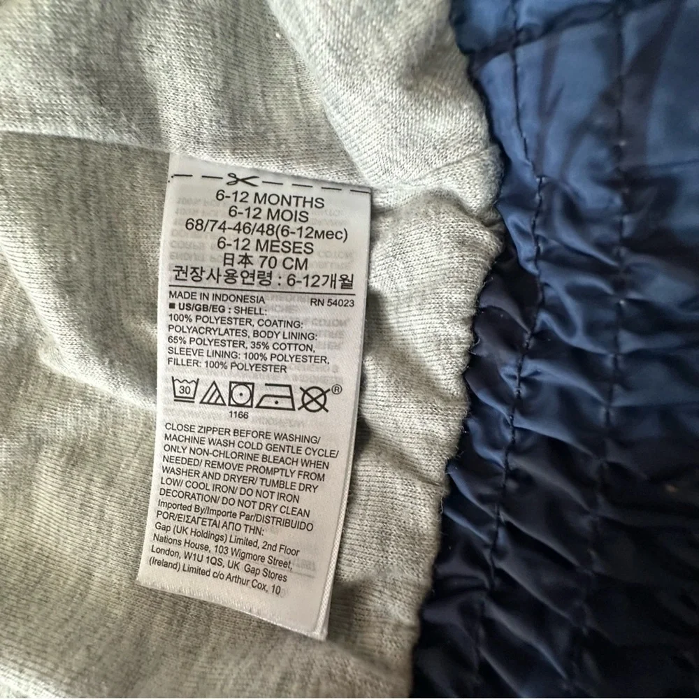 GAP Baby Disney Mickey Mouse Puffer Jacket 6-12M Blue Hooded Coat